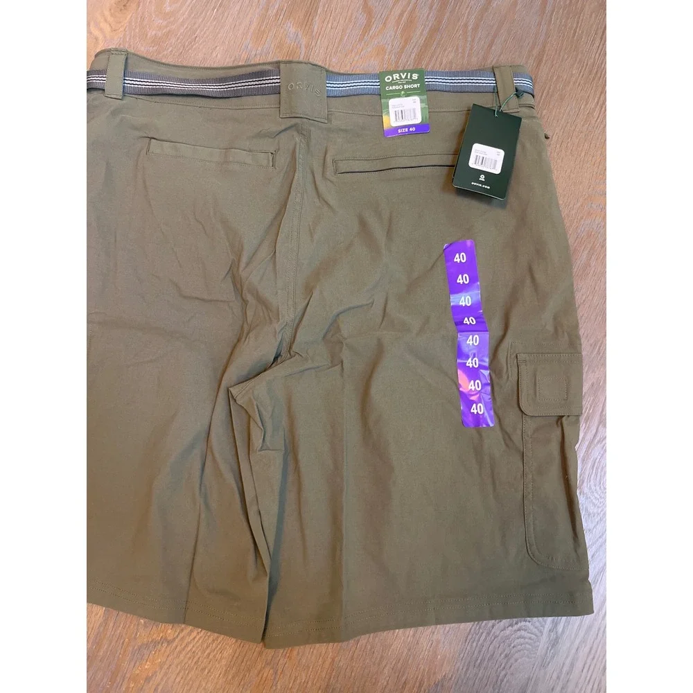 Orvis Mens Cargo Shorts Olive Night Green Size 40 Stretch Belted Tech Hiking NEW - Picture 6 of 6